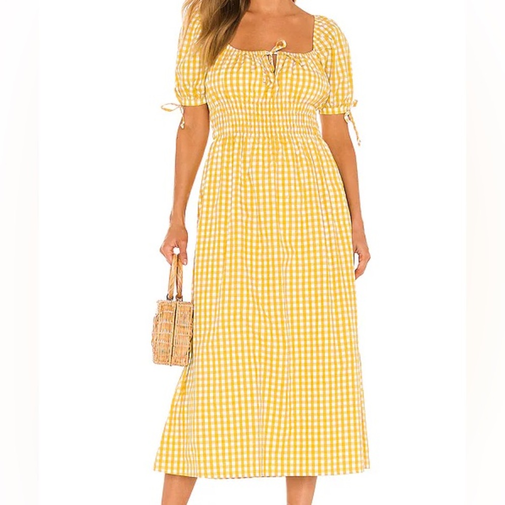 NWT | Faithfull the Brand Flora Midi Dress - Marigold Check Print